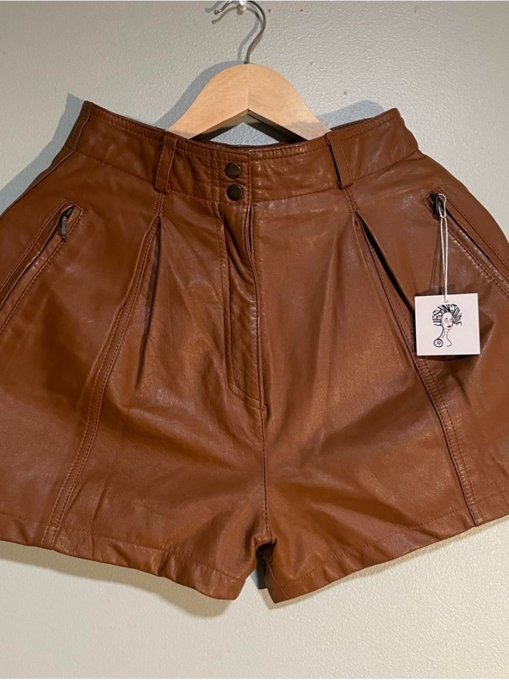 Upcycled Cognac Leather Tailored Shorts